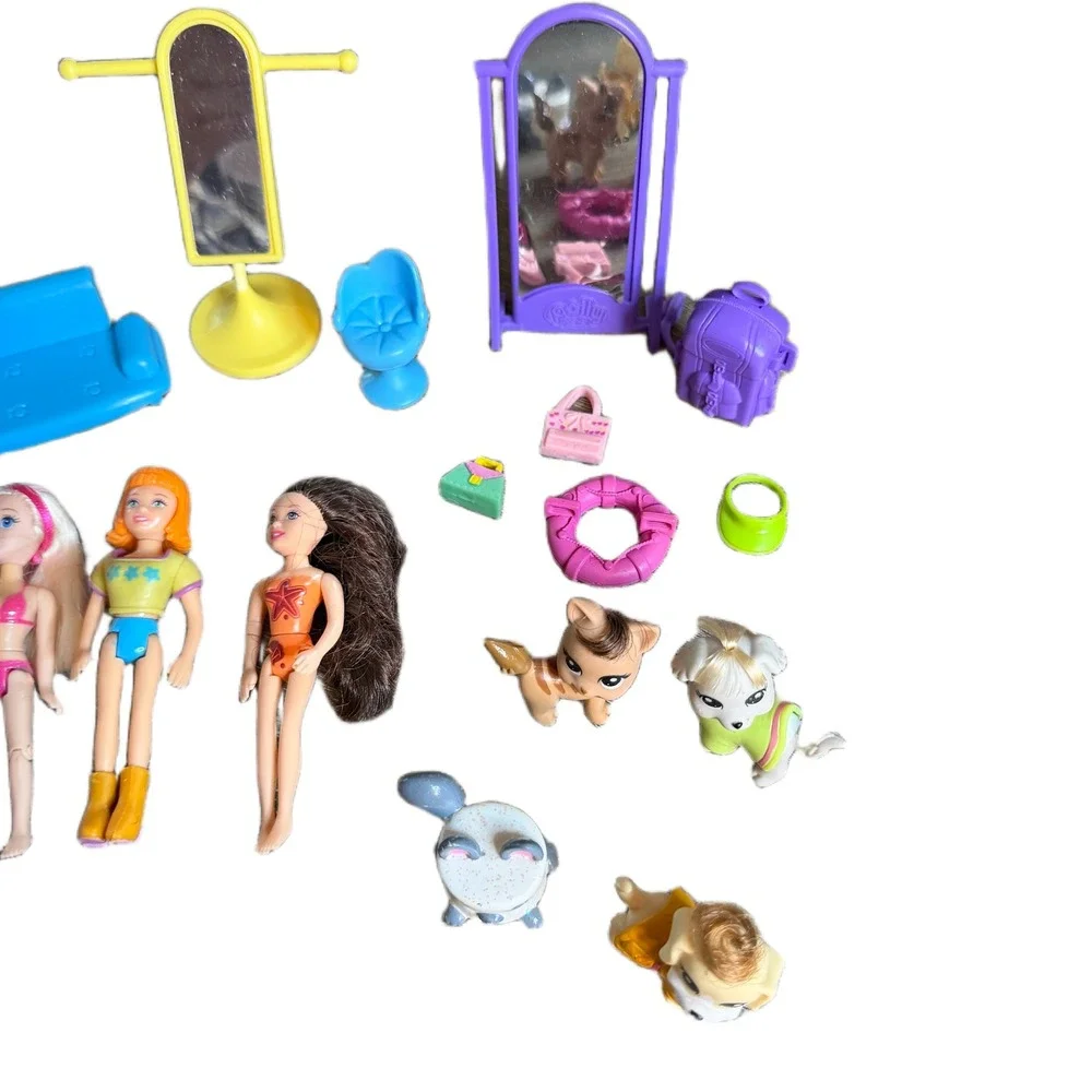 Mattel Polly Pocket Doll Pet and Furniture Lot 16pc Mixed Play Set 2000s